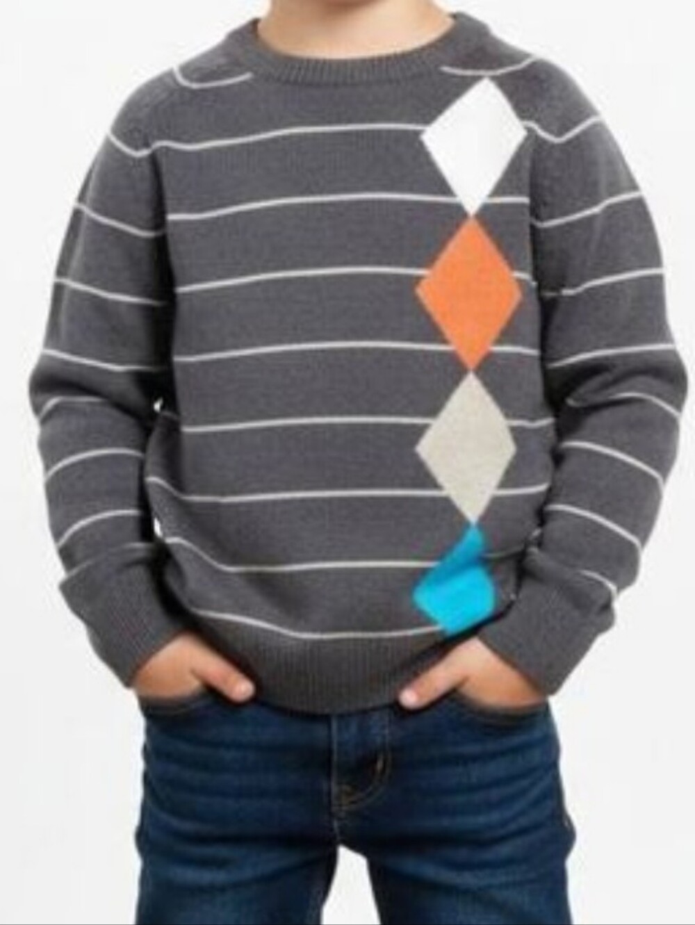 The Children's Place Kids Boy Medium 7/8 Brown Knit Ski Pullover Sweater